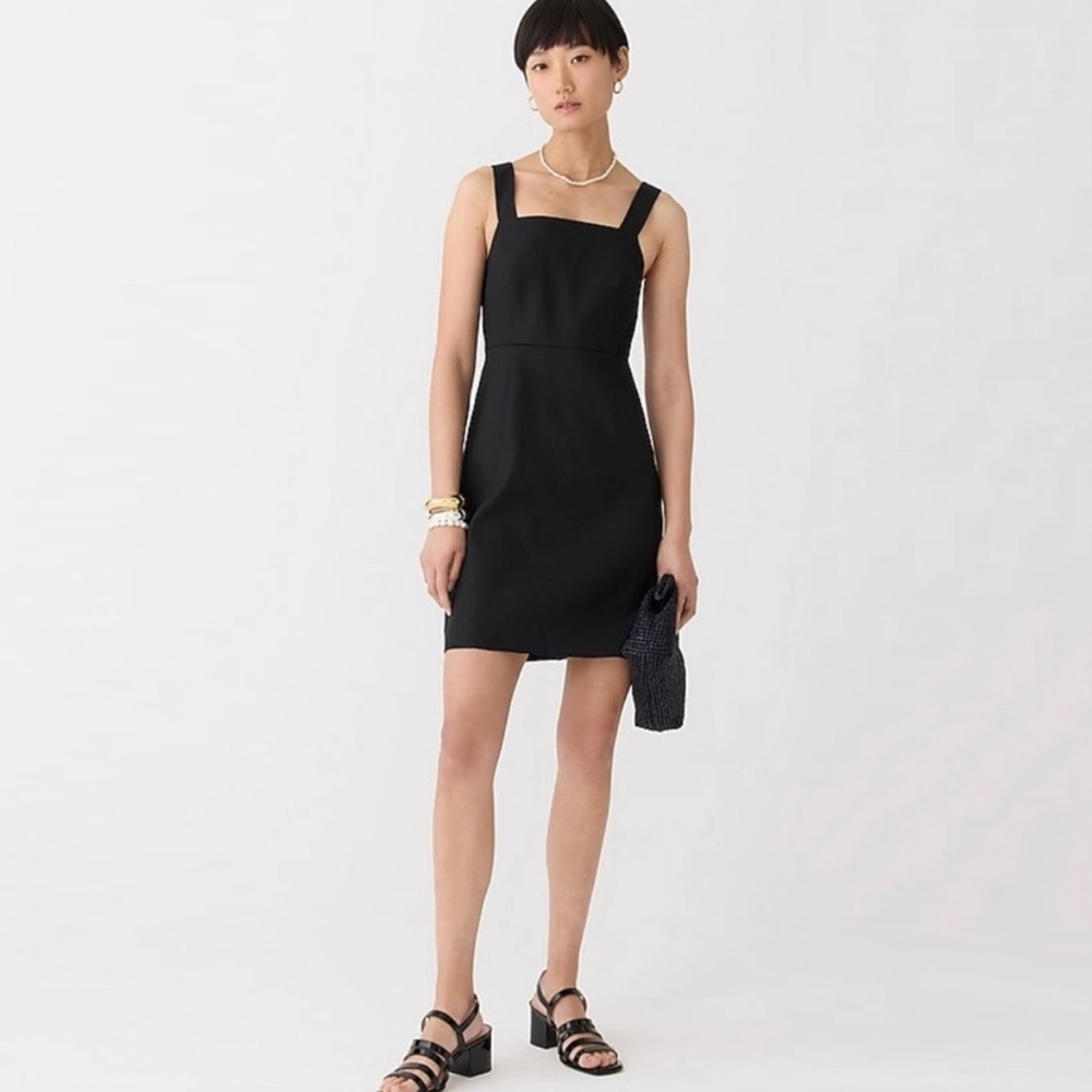 NWT J.Crew Squareneck Shift Dress in Stretch Linen Blend Black Size 4